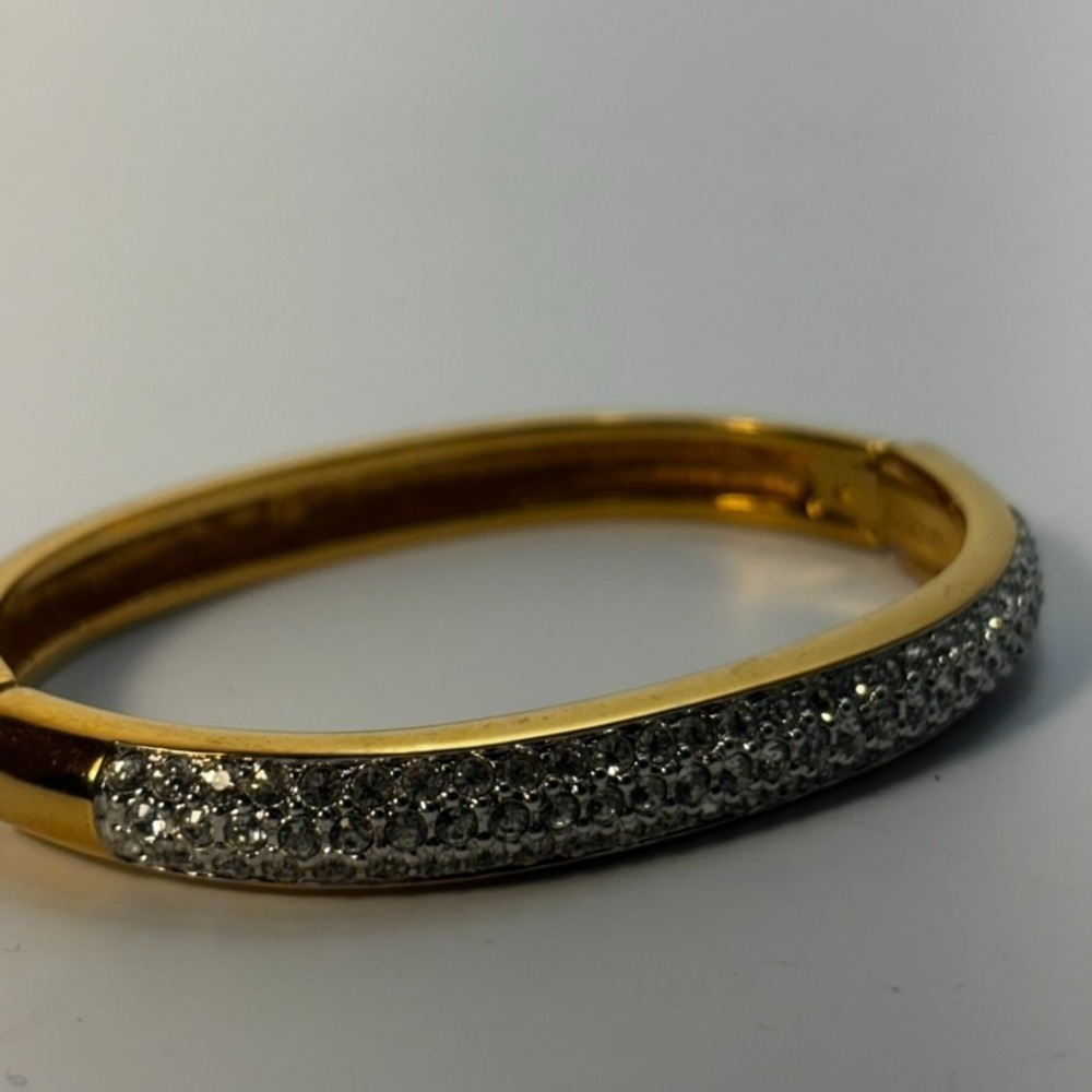 Swarovski Bangle Gold Pave Crystal Hinge Oval Bracelet - Picture 10 of 16